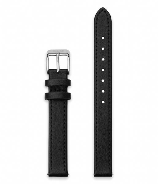 CLUSE Watchstrap Strap 12 mm Leather Silver Colored Black (CS12001)