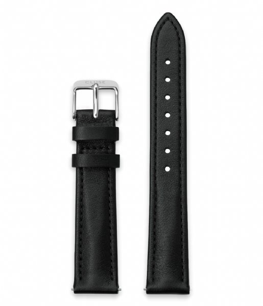 CLUSE Watchstrap Strap 16 mm Leather Silver Colored Black (CS12228)