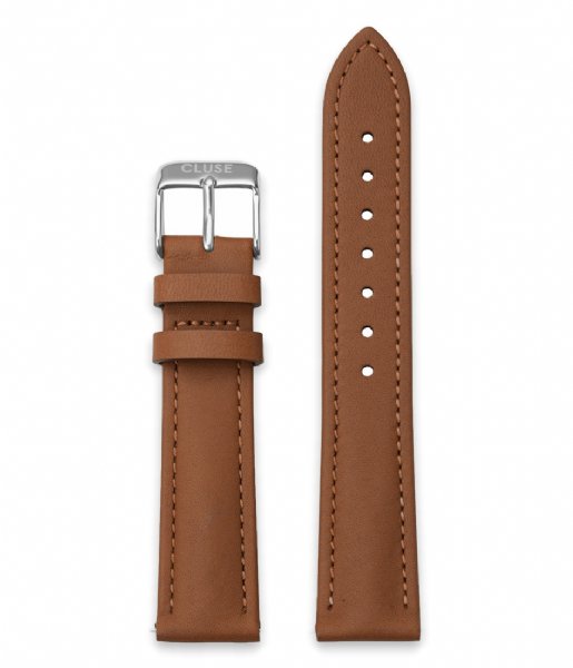 CLUSE Watchstrap Strap 18 mm Leather Silver colored Caramel (CS12310)