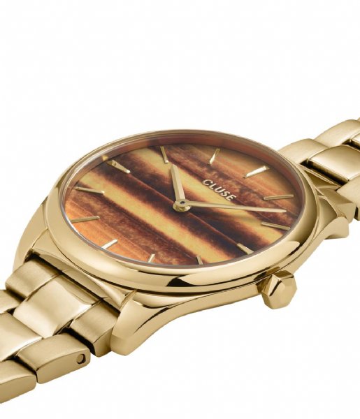 CLUSE Watch Féroce petite Watch Steel Tiger"s eye Gold Colour