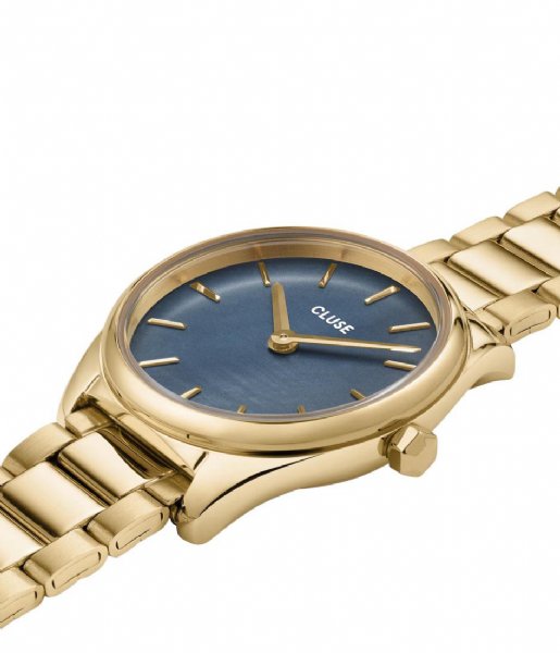 CLUSE Watch Féroce Mini Watch Steel Blue Pearl Gold Colour