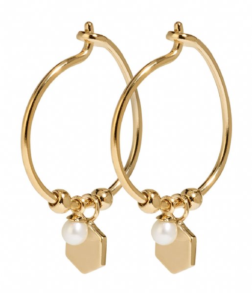 CLUSE Earring Essentiele Hexagon and Pearl Charm Hoop Earrings gold plated (CLJ51002)