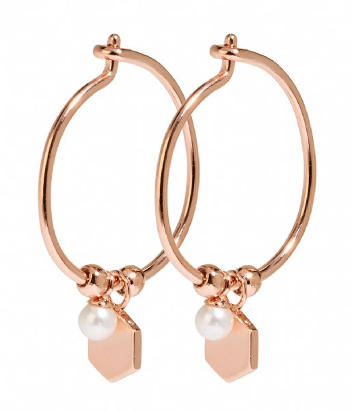 CLUSE Earring Essentiele Hexagon and Pearl Charm Hoop Earrings rose gold plated (CLJ50002)