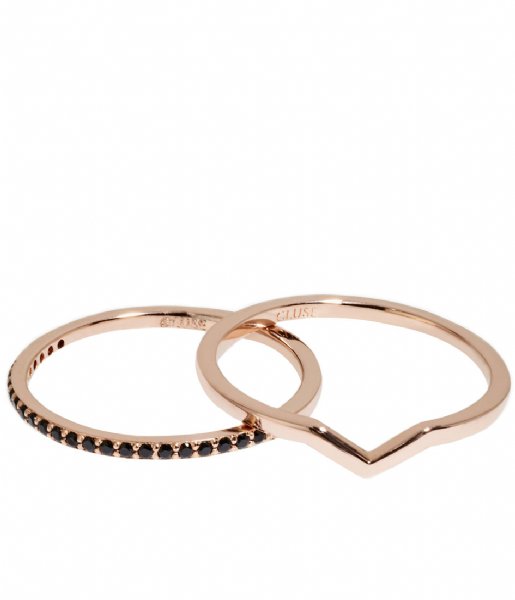 CLUSE Ring Essentiele Chevron Black Crystal Set of Two Rings rose gold color (CLJ40004)