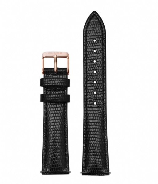 CLUSE Watchstrap Strap 18 mm Leather Rose Gold Plated black lizard (CS1408101012)