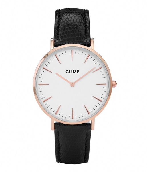 CLUSE Watchstrap Strap 18 mm Leather Rose Gold Plated black lizard (CS1408101012)
