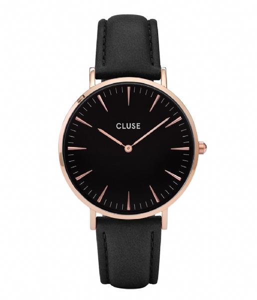CLUSE Watchstrap Strap 18 mm Leather Rose Gold Plated black rose gold plated (CS1408101001)