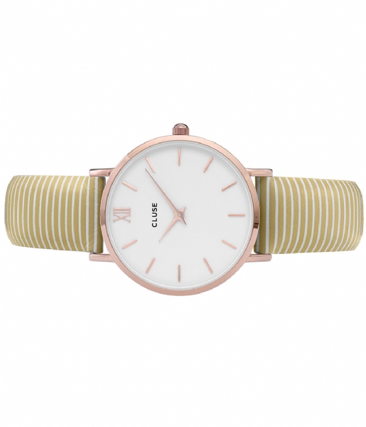 CLUSE Watch Minuit Rose Gold Colored White sunny yellow stripes (CL30032)