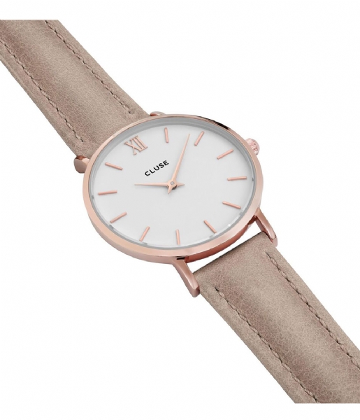 CLUSE Watch Minuit Leather Rose Gold Plated White rose gold plated white hazelnut (CW0101203014)