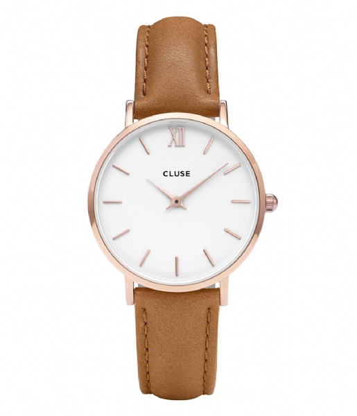 CLUSE Watch Minuit Leather Rose Gold Plated White rose gold plated white caramel (CW0101203018)