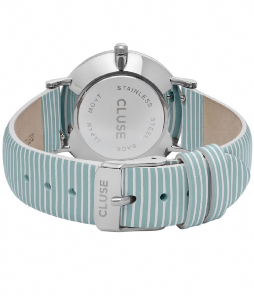 CLUSE Watch Minuit Silver Colored White silver color white sky blue stripes (CL30028)