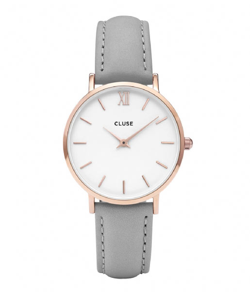 CLUSE Watch Minuit Leather Rose Gold Plated White rose gold plated white grey (CW0101203010)