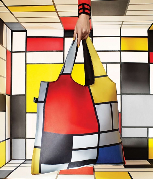 LOQI Shopper Foldable Bag Museum Collection composition with red yellow blue and black