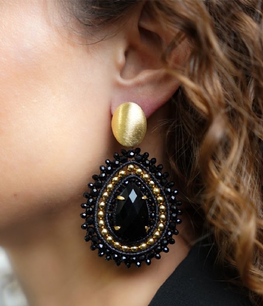 LOTT Gioielli Earring CE SI Drop L Crystal Double Tigereye Black with Gold