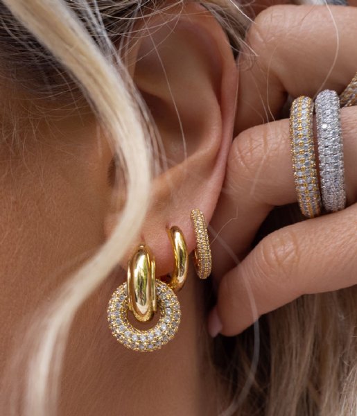 LUV AJ Earring The Pave Interlock Hoops Gold Plated