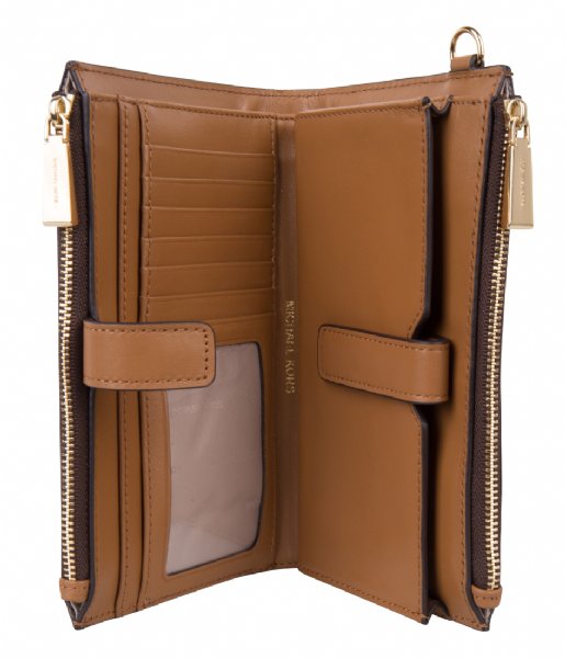 Michael Kors Bifold wallet Double Zip Wristlet brown & gold hardware