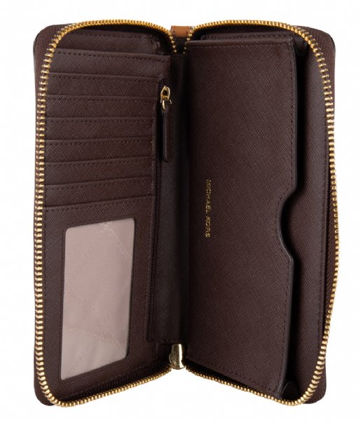 Michael Kors Zip wallet Jet Set Large Flat Phone Case brown & gold hardware