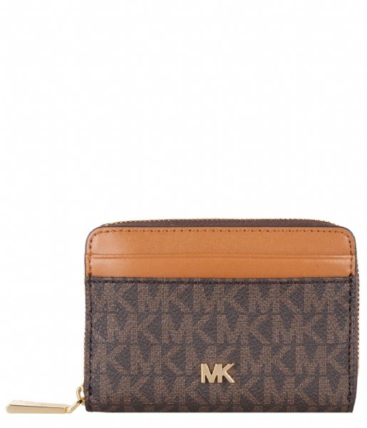 Michael Kors Zip wallet Mott Zip Around Card Case brown acorn & gold hardware