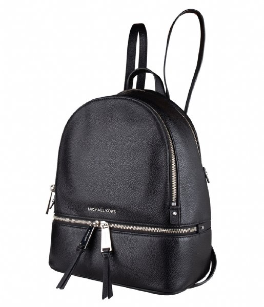 Michael Kors Everday backpack Rhea Medium Leather Backpack black & silver colored hardware