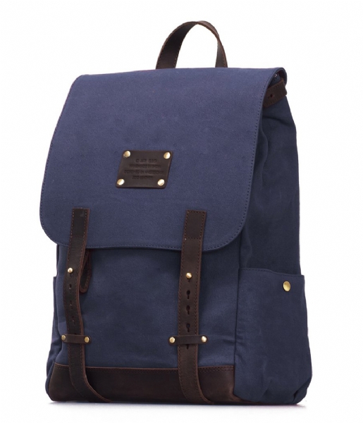 O My Bag Laptop Backpack Mau Backpack 15 Inch navy waxed canvas / dark brown hunter
