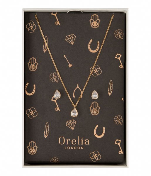 Orelia Necklace Crystal Teardrop Gift Box gold (0960)
