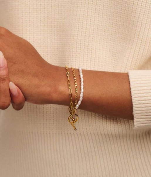Orelia Bracelet Pearl And Chain 3 Row T-Bar Bracelet Gold colored