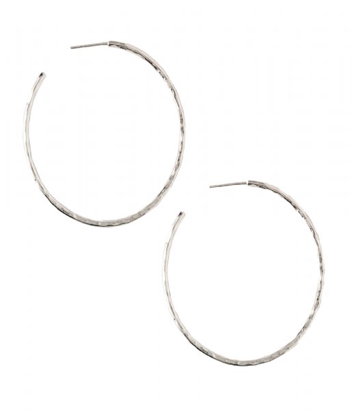 Orelia Earring Hammered Hoop Earrings silver plated (ORE23089)