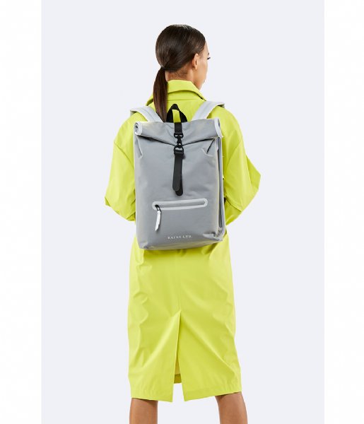 Rains Laptop Backpack Roll Top Rucksack reflective grey (36)