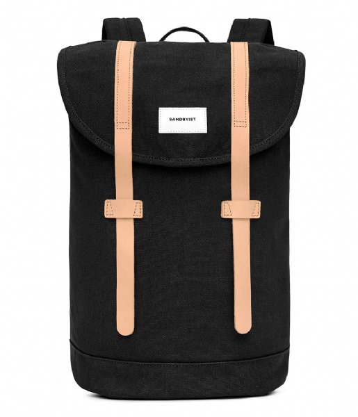 Sandqvist Laptop Backpack Backpack Stig 13 Inch black with natural leather (1018)