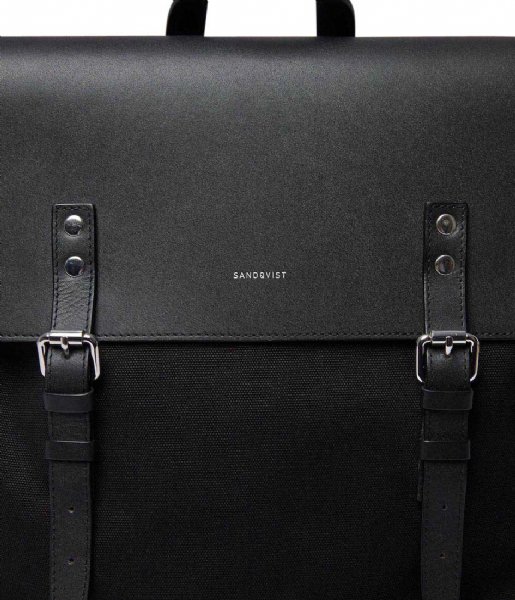 Sandqvist Everday backpack Hege 15 Inch Black with Black Leather