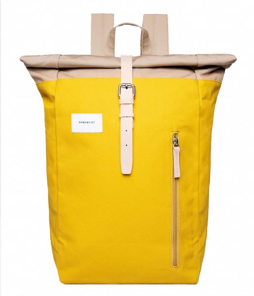 Sandqvist Laptop Backpack Dante multi yellow with natural leather (1239)