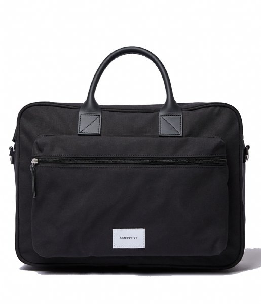 Sandqvist Laptop Shoulder Bag Emil 15 Inch black with black leather (1243)