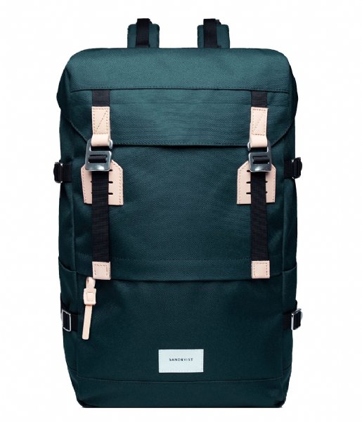 Sandqvist Laptop Backpack Harald dark green with natural leather (1374)