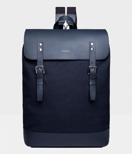 Sandqvist Laptop Backpack Hege 15 Inch navy with navy leather (1228)