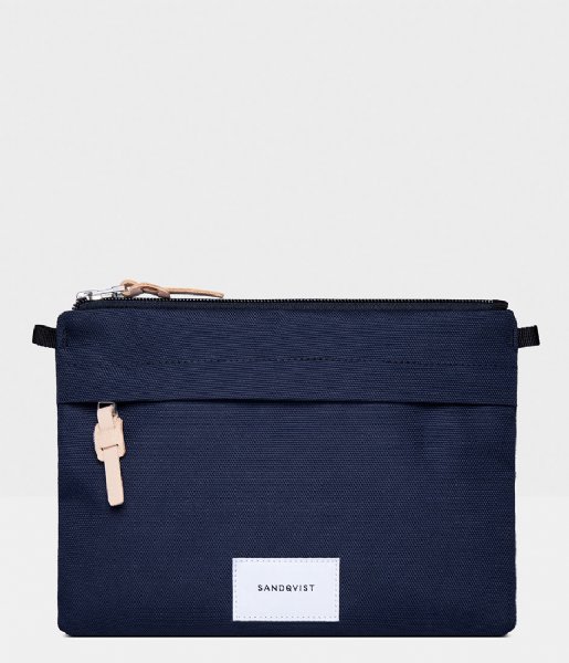 Sandqvist Crossbody bag Ludvig navy with natural leather (1379)