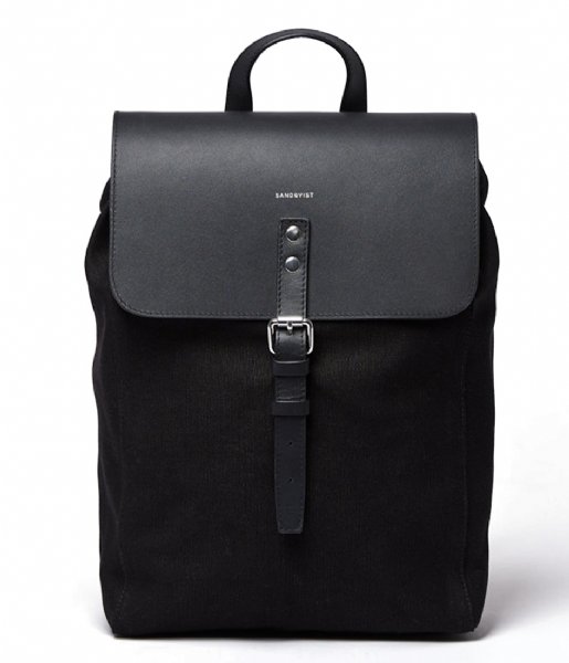 Sandqvist Laptop Backpack Alva 13 Inch black with black leather (503)