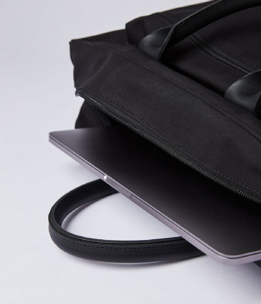 Sandqvist Laptop Shoulder Bag Emil 15 Inch black with black leather (1243)