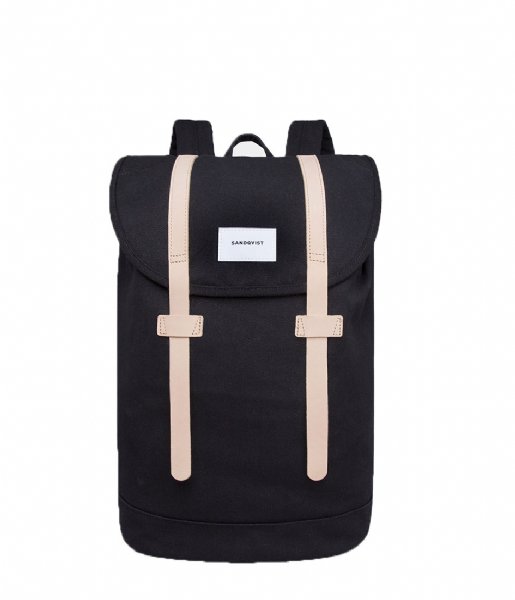 Sandqvist Laptop Backpack Stig Large black with natural leather (1025)