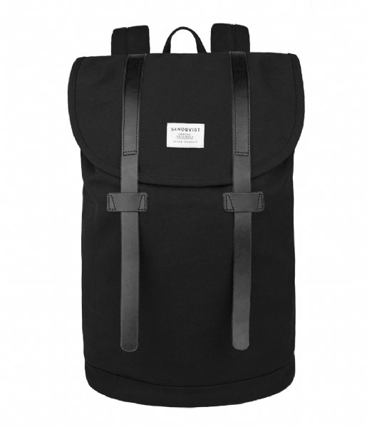 Sandqvist Laptop Backpack Stig Large 15 Inch black with black leather (1049)