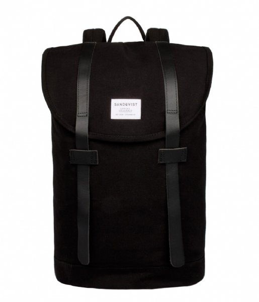 Sandqvist Laptop Backpack Backpack Stig 13 Inch black with black leather (968)