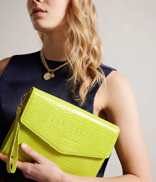 Ted Baker Clutch Crocey Croc Detail Debossed Envelope Pouch Lime