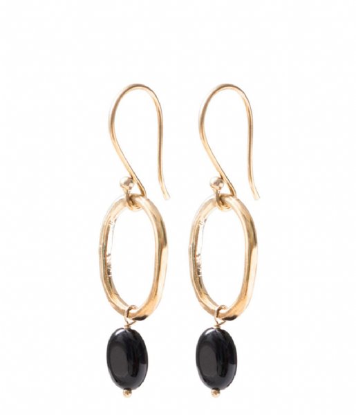 A Beautiful Story Earring Graceful Black Onyx Gold Plated Earrings gold plated (AW24334)