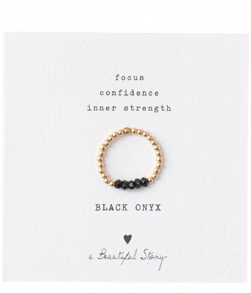 A Beautiful Story Ring Beauty Black Onyx Gold Ring S/M black gold (BL22475)