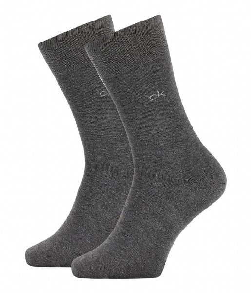 Calvin Klein Sock Ck Men Crew 2P Casual Flat Knit Cotton Carter Dark Grey (003)