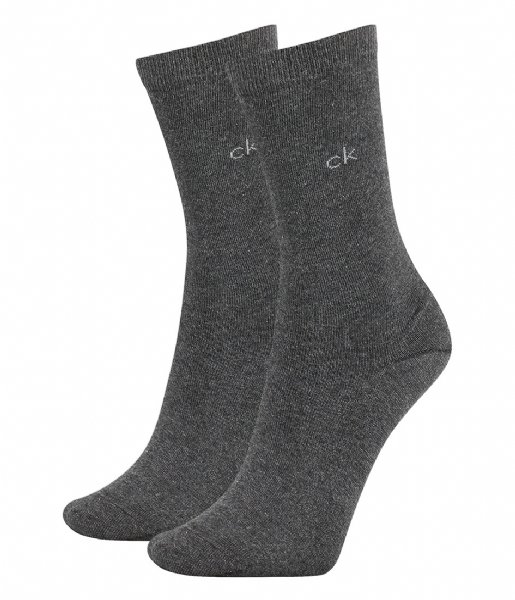 Calvin Klein Sock 2P Crew Flat Knit Annika Dark Grey Melange (004)