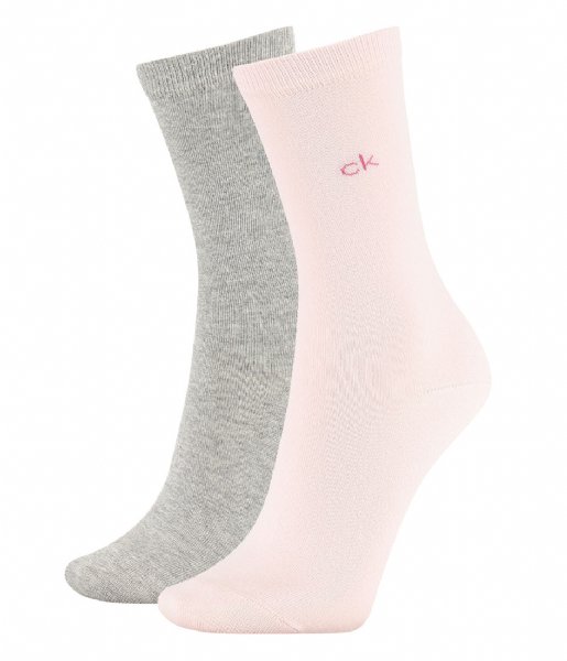 Calvin Klein Sock 2P Crew Flat Knit Annika Light Pink Grey Combo (003)