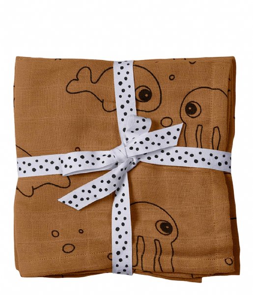 Done by Deer Baby accessories Burp Cloth 2-Pack Sea Friends Mustard (3003094)