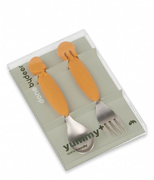 Done by Deer Baby accessories Yummyplus Spoon and Fork Set Sea Friends Mustard (1116744)