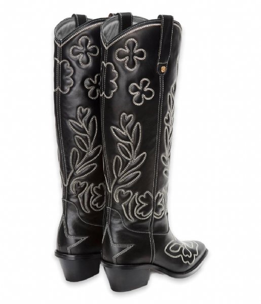Fabienne Chapot Boots Jolly Knee High Embroidery Boot Black Cream White (9001 1003 )