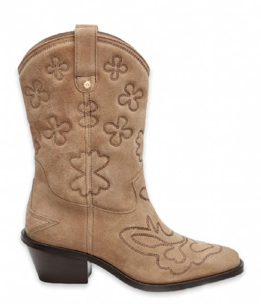 Fabienne Chapot Boots Jolly Mid High Embroidery Boot Beige Dark Brown (1503 2601 )